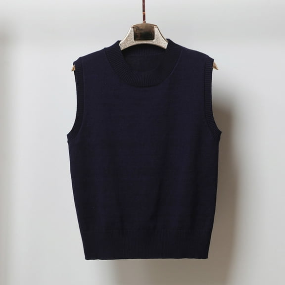 Odbmxy Sleeveless Sweater for Women 2024 Pullover Sweater Vest Women Plus Knitted Blue Solid Regular Sweaters