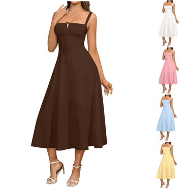 Odbmxy Sleeveless Women Summer Dresses A-Line Woman Dresses Plus Size Fairy Vacation Plain Regular Tunic Dresses,Brown M
