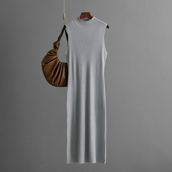 Odbmxy Sleeveless Women's Midi Length Dresses Tank Women's Dresses Knit Summer Dressy Sheath Fancy Slim Gray Dress