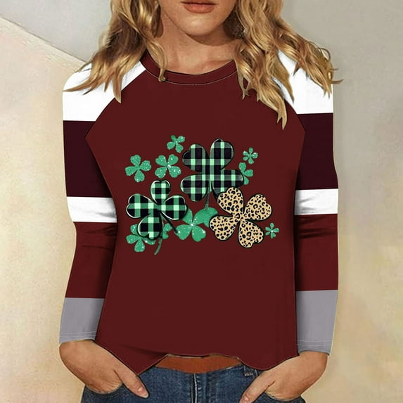 Odbmxy St Patricks Day Shirts Women Long Sleeve Holiday Plus Size Tops Women Red Graphic Soft Casual Regular Tops