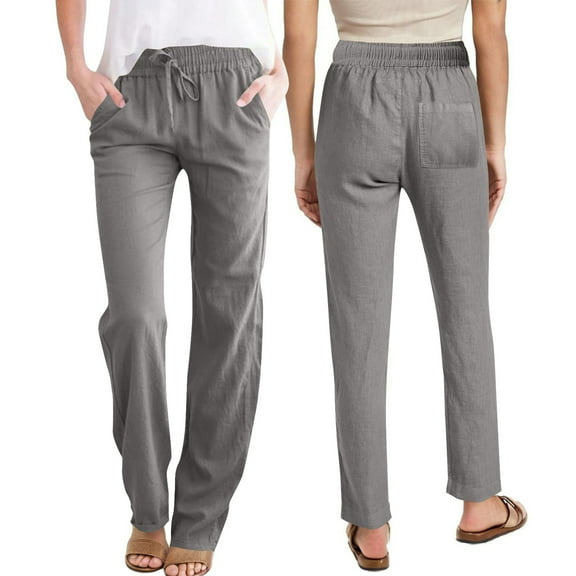 Odbmxy Straight-Leg Womens Pants Long Womens Trousers Plus Size Plain Fitness Gray with Pockets Loose Elastic Waist Pants,S