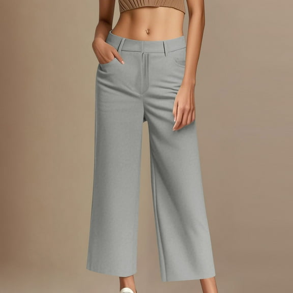 Odbmxy Straight-Leg Womens Pants Plus Ankle Trousers for Women Business Dressy Plain Loose with Pockets Gray Pants,S