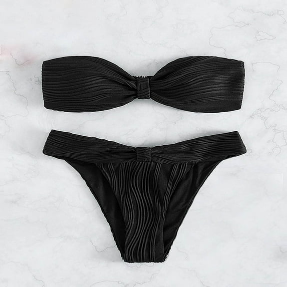 Odbmxy Strapless Swimsuit Women Two Piece Bandeau Womens Bathing Suits Backless Solid Color High Cut Clubwear Swimwear,Black S