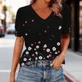 thumbnail image 1 of Odbmxy Summer Blouse for Women V-Neck Short Sleeve Plus Size Womens Tops Leisure Floral Black Button Pullover Holiday Tops, 1 of 6
