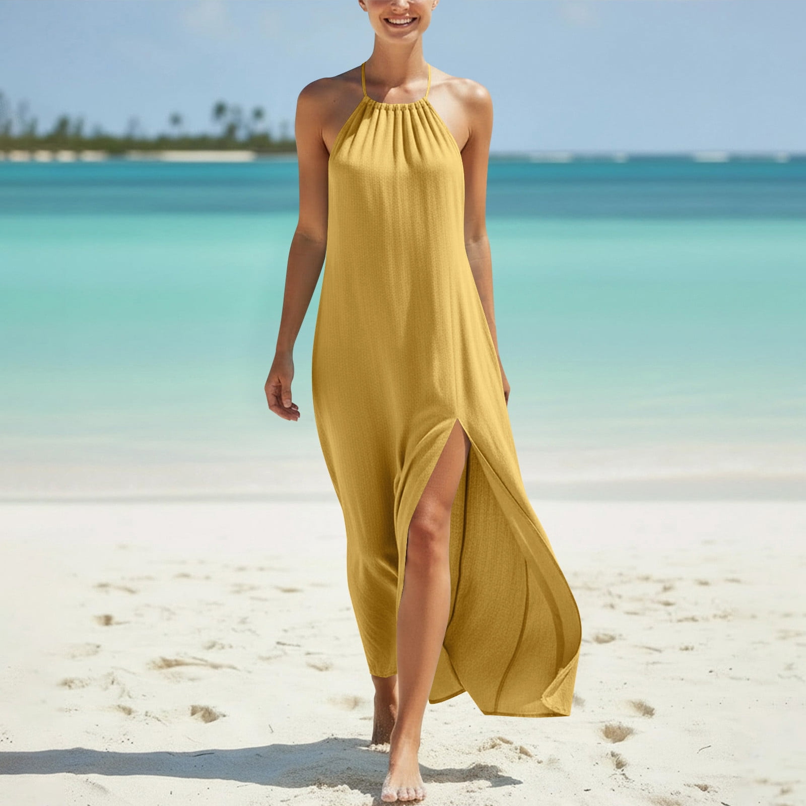 junior beach dresses Odbmxy Summer Maxi Dress Women Backless Dress Tank Halter Womans Sun Sleeveless Vacation The dress features a