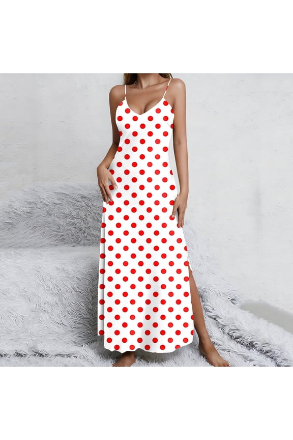 Summer Plus Size Sundresses for Women Beach Tank Dresses Maxi for Women Sheath Fancy Polka Dots V-Neck Dress