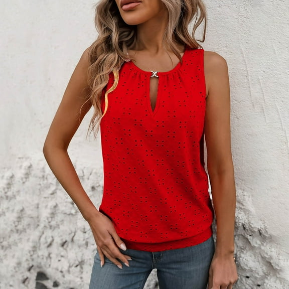 Odbmxy Summer Tank Tops for Women 2025 Sleeveless Tops for Women Trendy Classy Vacation Regular Casual Solid Color Tops,Red XXL
