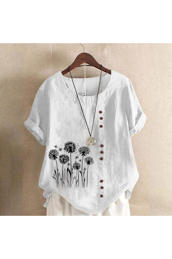 Summer Women T Shirt Short Sleeve Graphic Womens Blouses Fancy Button Regular Vacation White Casual Tops