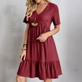 thumbnail image 1 of Odbmxy Sun Dresses Women Plus Size Short Sleeve Mini Dresses for Women Vacation Peplum Loose Solid Color Elegant Dresses,Red L, 1 of 9