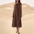 thumbnail image 1 of Odbmxy Sundresses for Women Plus Size Sleeveless Women's Midi Dresses Modest Vacation Brown Plain Halter A-Line Dress, 1 of 7