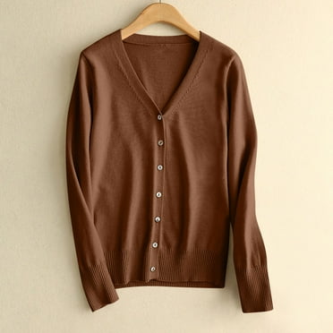 Odbmxy Sweater Women V-Neck Long Sleeve Sweaters for Women Plus Size Cardigan Solid Color Knit Loose Button up Brown Sweaters
