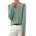 thumbnail image 1 of Odbmxy Sweater for Women 2024 Long Sleeve V-Neck Cotton Womens Fall Sweaters Single Green Slim Knitted Layering Sweaters, 1 of 5