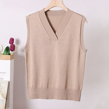 Odbmxy Sweater for Women 2024 Sleeveless Pullover V-Neck Women's Sweater Vests Single Regular Yellow Knitted Sweaters