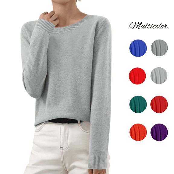 Odbmxy Sweaters for Women Cotton Long Sleeve Winter Sweaters for Women Regular Gray Leisure Knitted Solid Color Sweaters