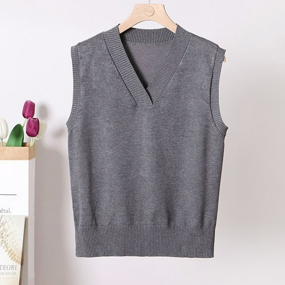 Odbmxy Sweaters for Women Plus Size Sleeveless Women's Sweater Vests Gray Single Knitted Regular Sweaters