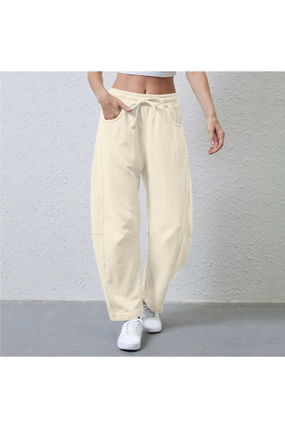 Sweatpants Women Plus Size Wide-Leg Barrel Pants for Women Joggers Elastic Waist Baggy Long Yellow Gym Sweatpants,XL
