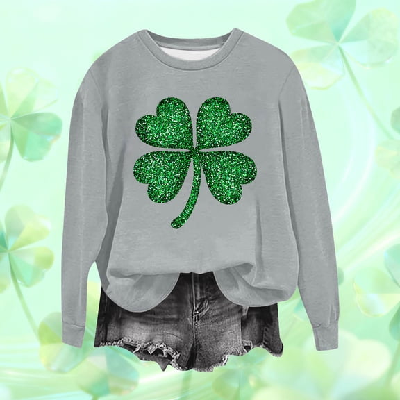 Odbmxy Sweatshirt for Women Holiday Long Sleeve St Patty Day Plus Size Womens Tops Shamrock Retro Gray Casual Loose Shirts
