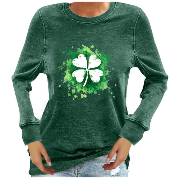 Odbmxy Sweatshirt for Women Long Sleeve Green St Patty Day Ladies Tops Loose Leisure Shamrock Party Lightweight Shirts