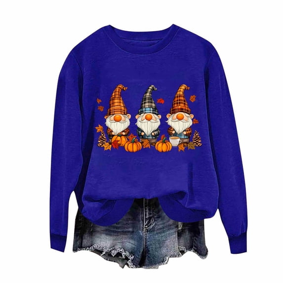 Odbmxy Sweatshirts for Women Plus Size Thanksgiving Long Sleeve Womens Shirts Workout Graphic Regular Sweatshirts,Blue M