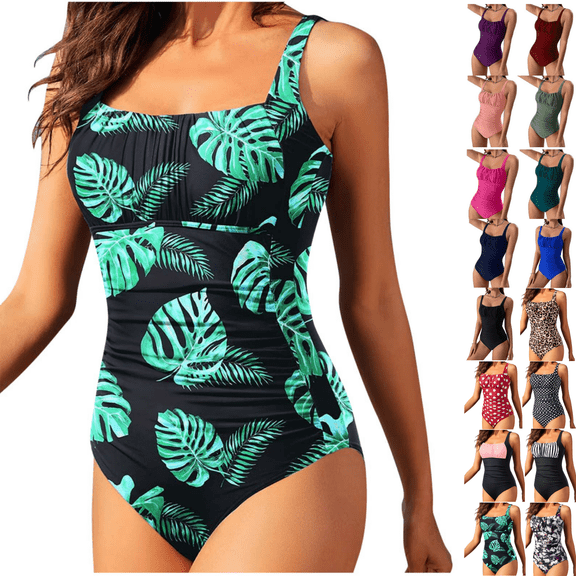 Odbmxy Swimsuits for Women One Piece Tummy Control Monokini Swimsuits for Women Graphic Green Party Bikinis