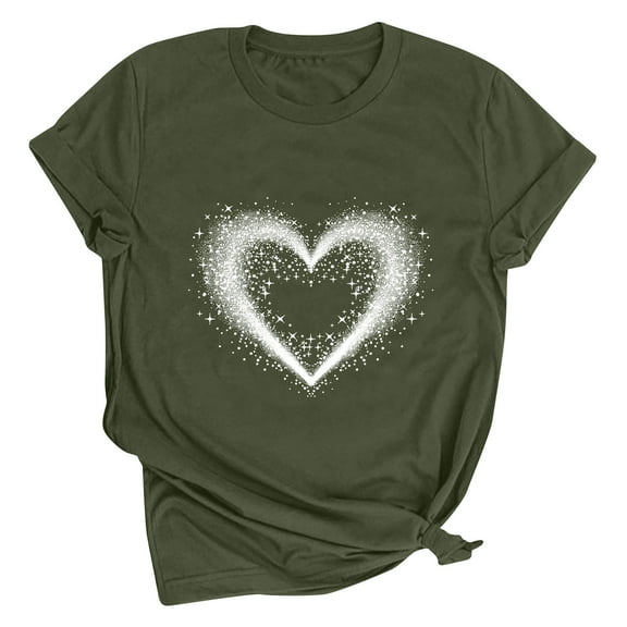 Odbmxy T-Shirt Women Graphic Short Sleeve Tops for Women Plus Size Casual Heart-shaped Comfy Loose Party Tops,Green S