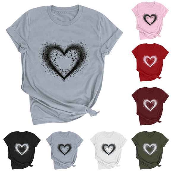Odbmxy T-Shirt Women Short Sleeve Graphic Women Plus Size Tops Heart-shaped Party Comfy Loose Casual Tops,Gray XXXL