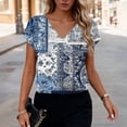 thumbnail image 1 of Odbmxy T Shirt Women Summer V-Neck Short Sleeve Womens Tops White Holiday Graphic Pullover Loose Leisure Satin Tops, 1 of 7