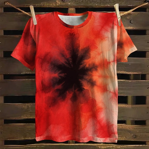 Odbmxy T Shirt Women Tie-Dye Summer Short Sleeve Tops for Women Workout Leisure Running Retro Loose Tops