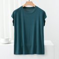 thumbnail image 1 of Odbmxy T-Shirts Women Cotton Short Sleeve Tops Women Casual Solid Color Layering Workout Loose Vacation Tops,Green L, 1 of 9