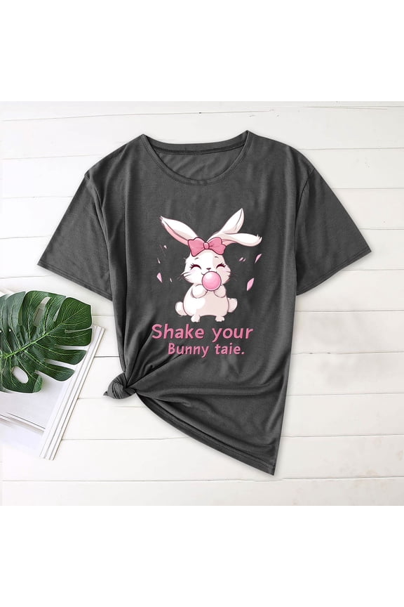 T-Shirts Women Holiday Short Sleeve Easter Clothes for Women Gray Graphic Leisure Cute Summer Loose Tops