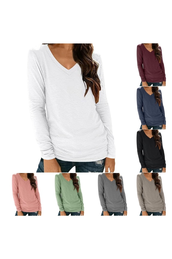 T-Shirts Womens Plus Size Cotton Long Sleeve Tops for Women Plus Size Plain Loose Basic Daily Layering Tops,White XXL