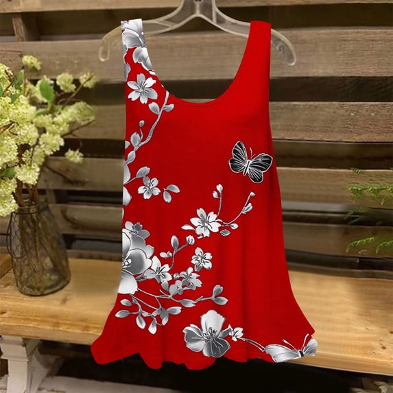 Odbmxy Tank Tops Women Summer Fancy Floral Sleeveless Women's Tops Casual Everyday Loose Soft