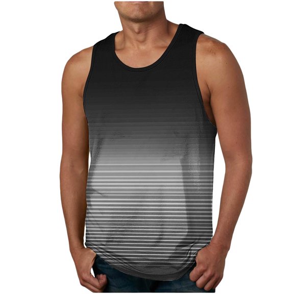 Odbmxy Tank Tops for Men Plus Size Sleeveless Cotton Mens Undershirts Leisure Holiday Regular Striped Athletic Shirts,Gray XXL