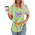 thumbnail image 1 of Odbmxy Tshirts Shirts for Women Summer Short Sleeve Womans Tops Leisure Comfortable Daily Dressy Butterfly Print Tops,Green M, 1 of 6