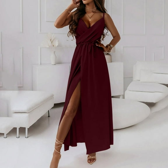 Odbmxy Tunic Midi Dress for Women Sleeveless V-Neck Womens Dress Flowy Solid Color Holiday Loose Camisole Dresses,Red S