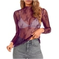 thumbnail image 1 of Odbmxy Undershirts for Women Lace Long Sleeve Tops for Women Plus Size Slim Mesh Solid Bottoming Leisure Tops,Purple M, 1 of 6