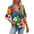 thumbnail image 1 of Odbmxy V-Neck Blouse for Women Elbow-Length Summer Womens Plus Size Tops Loose Casual Floral Beach Fancy Green Peplum Tops, 1 of 7