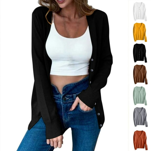 Odbmxy Sweater for Women 2024 V-Neck Long Sleeve Cardigan Sweaters for Women Trendy Knit Loose Button up Black Sweaters