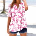 thumbnail image 1 of Odbmxy V-Neck Shirts for Women Summer Short Sleeve Womens Tops Pink Graphic Loose Leisure Festival Breast Cancer Button Tops, 1 of 4