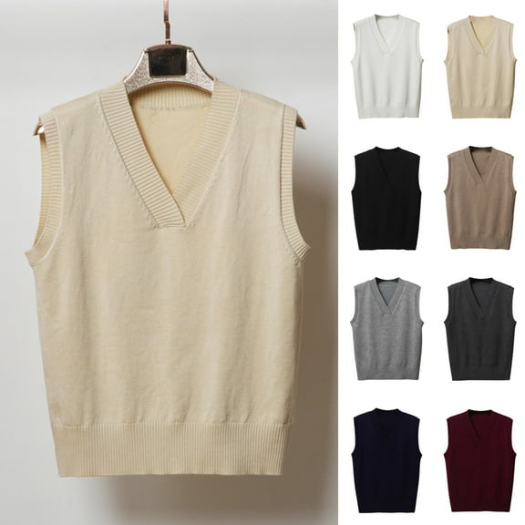 Odbmxy V-Neck Women Sweater Sleeveless Pullover Sweater Vest Women Plus Slim Single Beige Knitted Sweaters