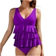thumbnail image 1 of Odbmxy V-Neck Womens Bathing Suits One Piece Summer Swimsuits Womens Vacation Ruffle Purple Plain Bikinis, 1 of 2