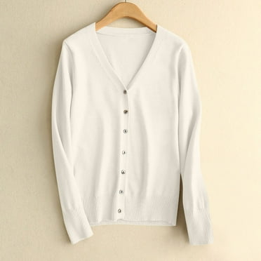 Odbmxy V-Neck Womens Sweaters Long Sleeve Cardigan Sweaters for Women Trendy Soft Beige Button up Solid Relaxed Fit Sweaters