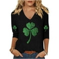 thumbnail image 1 of Odbmxy V-Neck Womens T Shirts 3/4 Sleeve St. Patty's Day Ladies Tops Black Shamrock Tunic Holiday Loose Casual Shirts, 1 of 4