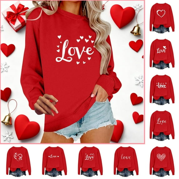 Odbmxy Valentine Sweatshirt for Womens Plus Long Sleeve Tops for Women Loose Pullover Graphic Holiday Sweatshirts