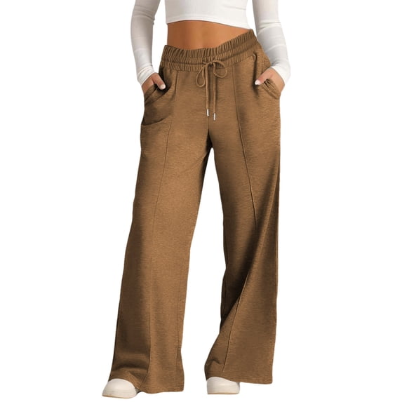 Odbmxy Wide-Leg Sweatpants Women Plus Size High Waist Womens Pants Baggy Elastic Waist Running Brown with Pockets Sweatpants,XL