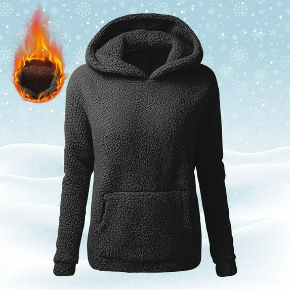Odbmxy Winter Tops for Women Hoodies Thick Soft Long Sleeve Fuzzy Warm Sweatshirts Tops with Pockets
