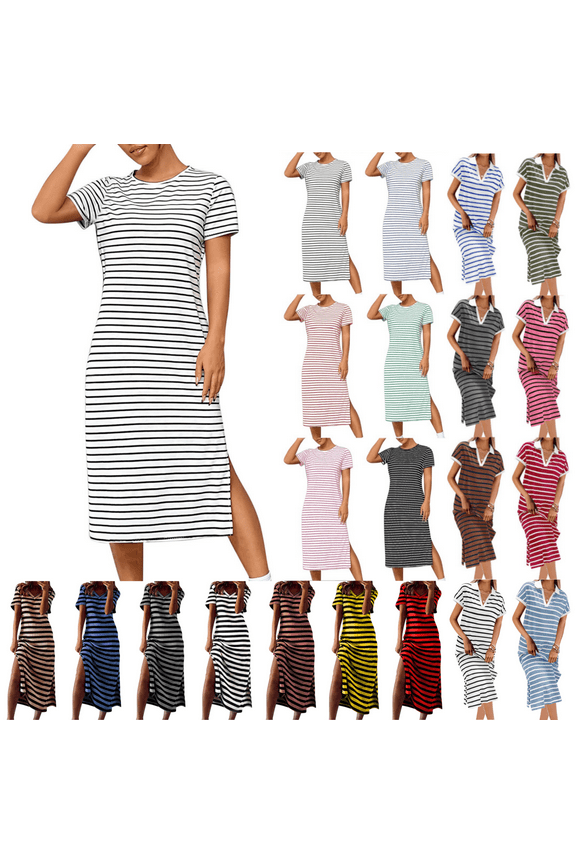 Women Dresses for Summer Short Sleeve T-Shirt Womens Dresses Pockets Casual Daytime Relaxed Fit Striped Dresses,White M