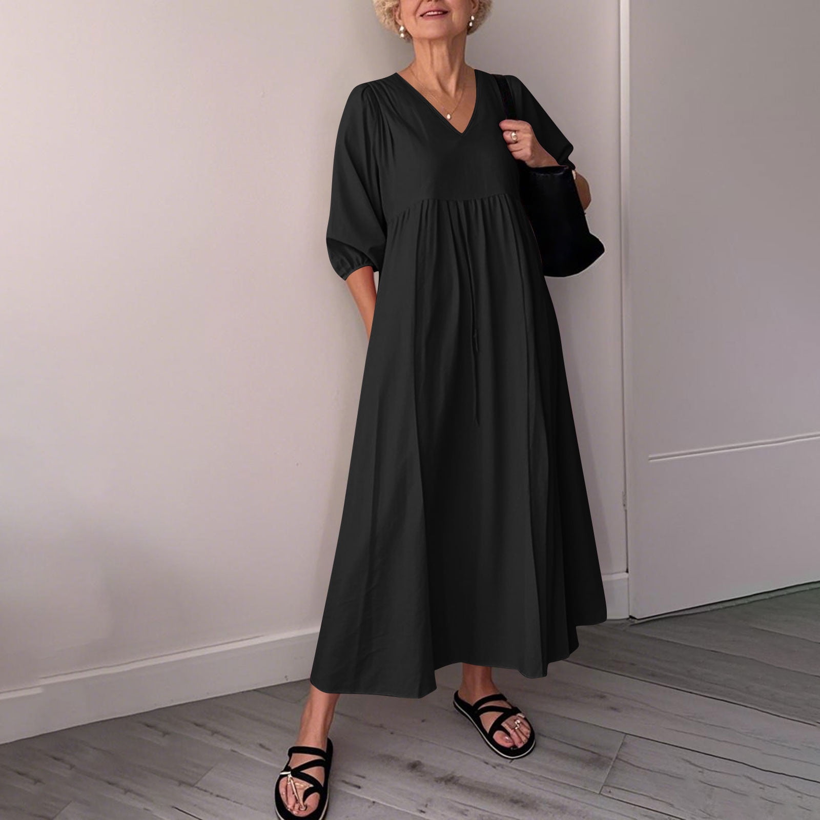 black jersey dress 3 4 sleeve Karen Kane 3/4 Sleeve Fit & Flare Dress in Black Medium