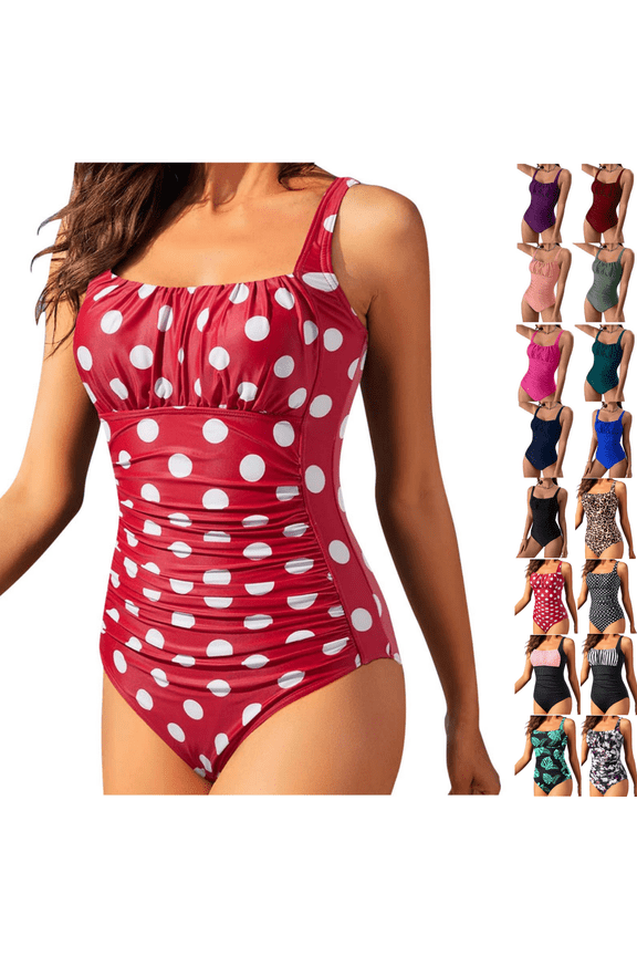 Women One Piece Swimming Suit Tummy Control Bathing Suit for Women Polka Dots Red Beachwear Bikinis