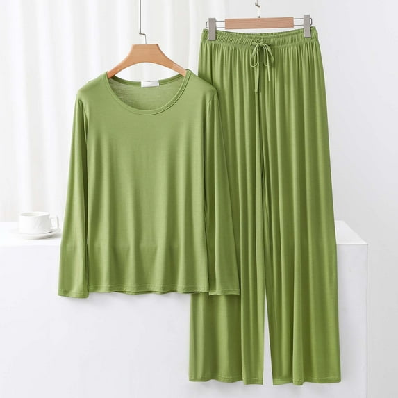 Odbmxy Women Pajama Set Cotton Plus Size Womens Pajamas Soft Green Sleepwear Plain Loose Comfy Lounge Sets 2 PC